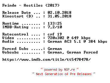 NFO for the release Feinde.Hostiles.German.2017.AC3.BDRip.x264-COiNCiDENCE by COiNCiDENCE
