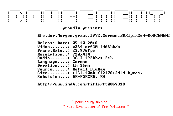 NFO for the release Ehe.der.Morgen.graut.1972.German.BDRip.x264-DOUCEMENT by DOUCEMENT