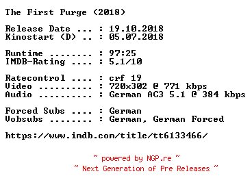 NFO for the release The.First.Purge.German.2018.AC3.BDRip.x264-COiNCiDENCE by COiNCiDENCE
