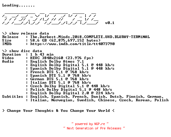 NFO for the release The.Darkest.Minds.2018.COMPLETE.UHD.BLURAY-TERMiNAL by TERMiNAL