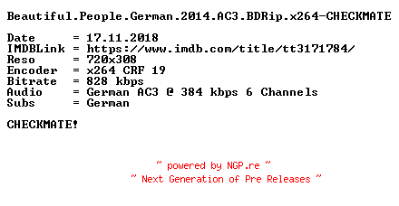 NFO for the release Beautiful.People.German.2014.AC3.BDRip.x264-CHECKMATE by CHECKMATE