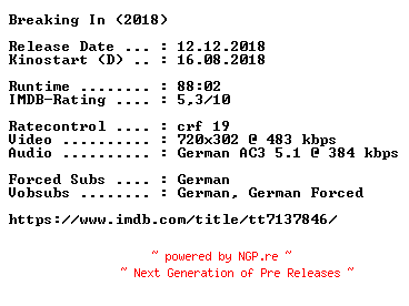 NFO for the release Breaking.In.German.2018.AC3.BDRip.x264-COiNCiDENCE by COiNCiDENCE