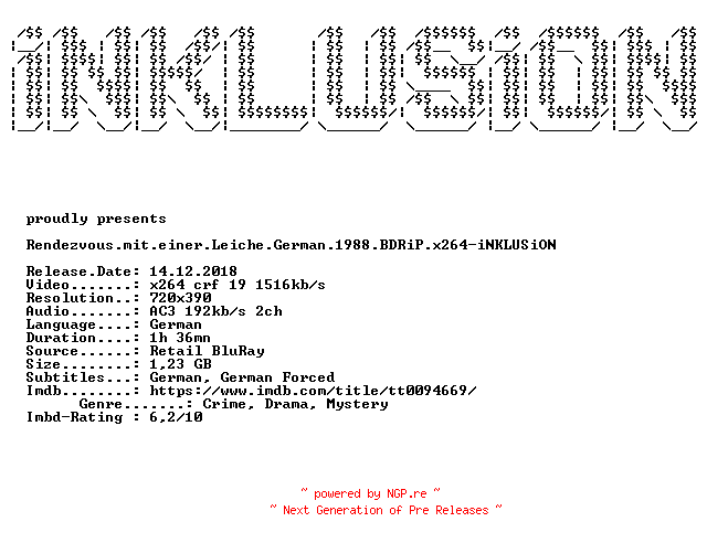 NFO for the release Rendezvous.mit.einer.Leiche.German.1988.BDRiP.x264-iNKLUSiON by iNKLUSiON