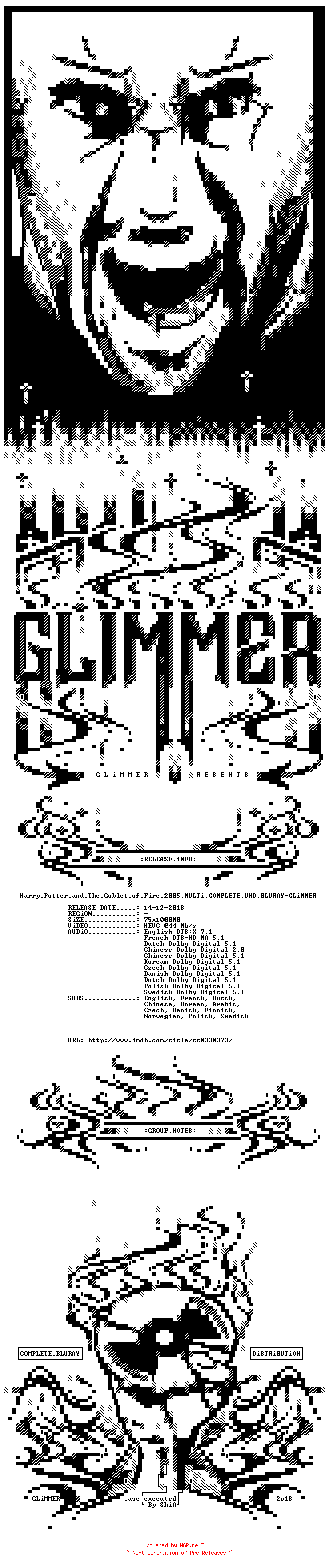 NFO for the release Harry.Potter.and.The.Goblet.of.Fire.2005.MULTi.COMPLETE.UHD.BLURAY-GLiMMER by GLiMMER