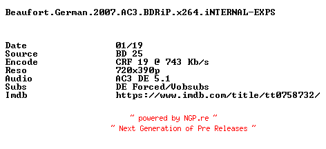 NFO for the release Beaufort.German.2007.AC3.BDRiP.x264.iNTERNAL-EXPS by EXPS