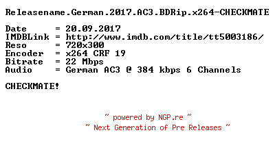 NFO for the release Do.the.Right.Thing.German.1989.AC3.BDRip.x264-CHECKMATE by CHECKMATE