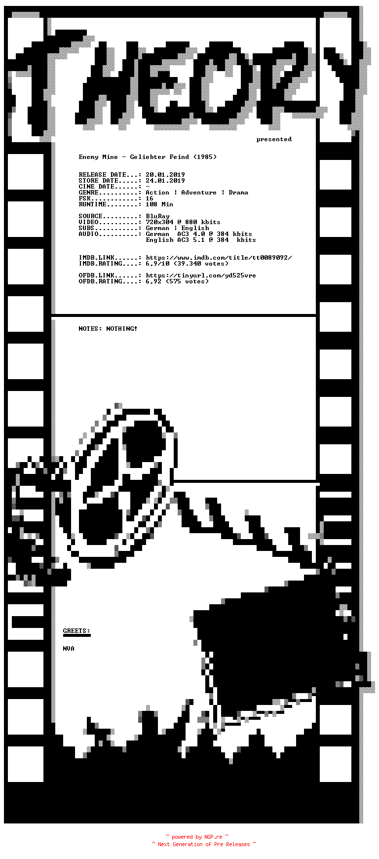NFO for the release Enemy.Mine.German.1985.AC3.DL.BDRip.x264.INTERNAL-THEORYCLS by THEORYCLS