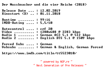 NFO for the release Der.Nussknacker.und.die.vier.Reiche.2018.German.DL.720p.BluRay.x264-COiNCiDENCE by COiNCiDENCE