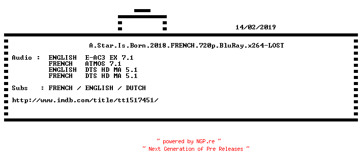 NFO for the release A.Star.Is.Born.2018.COMPLETE.FR.BLURAY-4FR by 4FR
