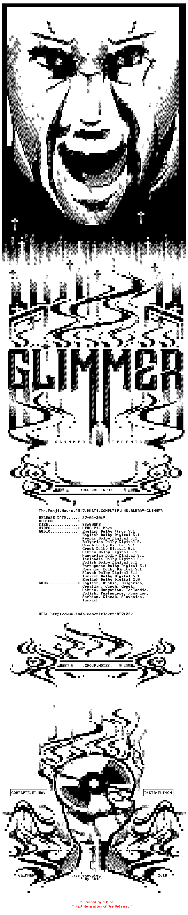 NFO for the release The.Emoji.Movie.2017.MULTi.COMPLETE.UHD.BLURAY-GLiMMER by GLiMMER