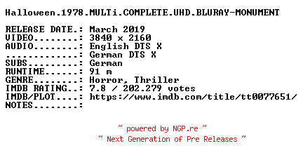 NFO for the release Halloween.1978.MULTi.COMPLETE.UHD.BLURAY-MONUMENT by MONUMENT