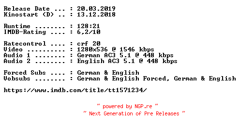 NFO for the release Mortal.Engines.Krieg.der.Staedte.2018.German.DL.720p.BluRay.x264-COiNCiDENCE by COiNCiDENCE