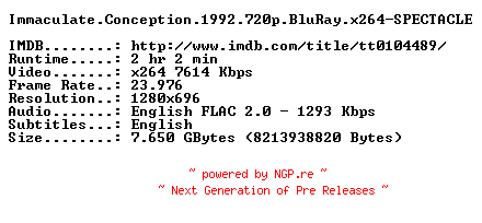 NFO for the release Immaculate.Conception.1992.720p.BluRay.x264-SPECTACLE by SPECTACLE