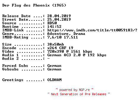 NFO for the release Der.Flug.des.Phoenix.German.1965.AC3.BDRiP.x264.iNTERNAL-SPiCY by SPiCY