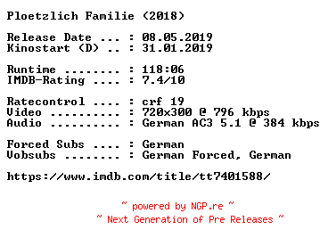 NFO for the release Ploetzlich.Familie.German.2018.AC3.BDRip.x264-COiNCiDENCE by COiNCiDENCE