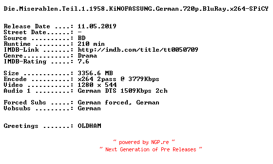 NFO for the release Die.Miserablen.Teil.1.1958.KiNOFASSUNG.German.720p.BluRay.x264-SPiCY by SPiCY