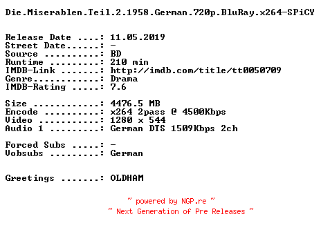 NFO for the release Die.Miserablen.Teil.2.1958.German.720p.BluRay.x264-SPiCY by SPiCY
