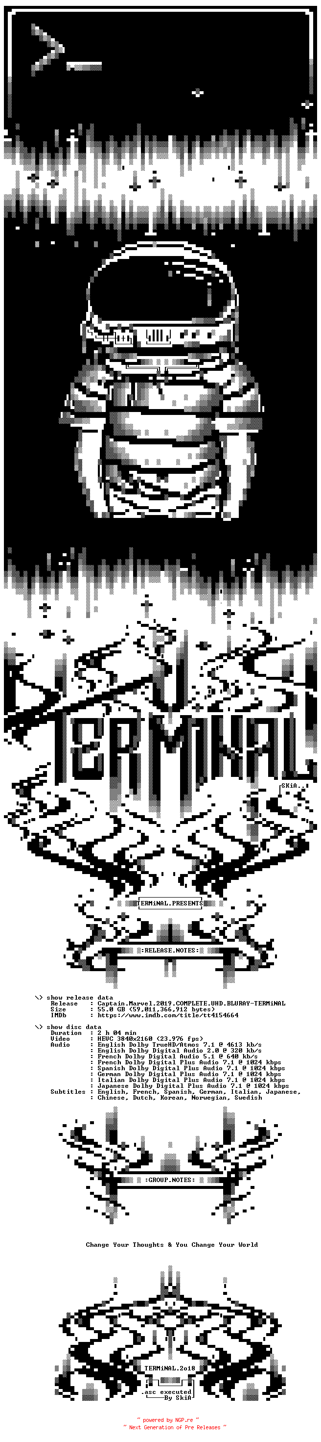 NFO for the release Captain.Marvel.2019.COMPLETE.UHD.BLURAY-TERMiNAL by TERMiNAL