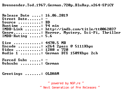 NFO for the release Brennender.Tod.1967.German.720p.BluRay.x264-SPiCY by SPiCY