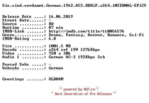 NFO for the release Sie.sind.verdammt.German.1962.AC3.BDRiP.x264.iNTERNAL-SPiCY by SPiCY