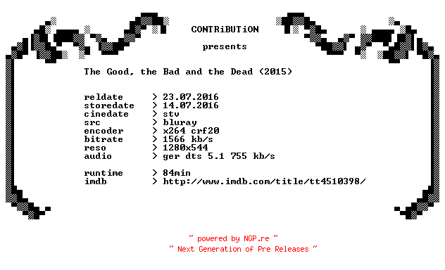 NFO for the release The.Good.the.Bad.and.the.Dead.2015.German.720p.BluRay.x264-OBLiGATED by OBLiGATED