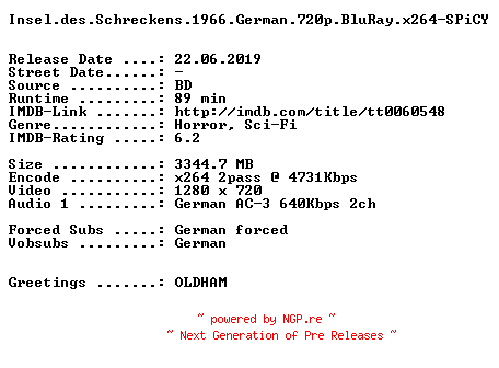 NFO for the release Insel.des.Schreckens.1966.German.720p.BluRay.x264-SPiCY by SPiCY