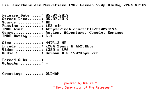 NFO for the release Die.Rueckkehr.der.Musketiere.1989.German.720p.BluRay.x264-SPiCY by SPiCY