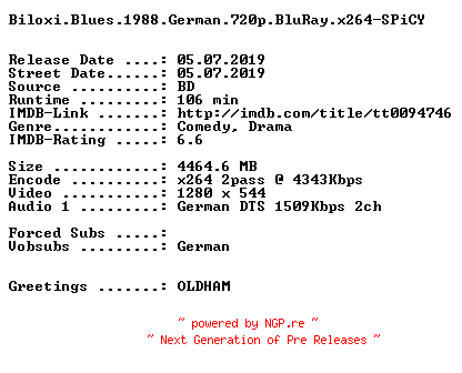 NFO for the release Biloxi.Blues.1988.German.720p.BluRay.x264-SPiCY by SPiCY