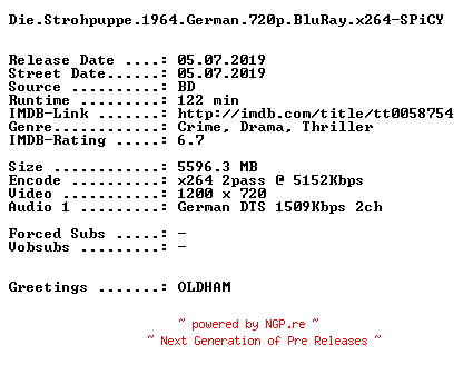 NFO for the release Die.Strohpuppe.1964.German.720p.BluRay.x264-SPiCY by SPiCY