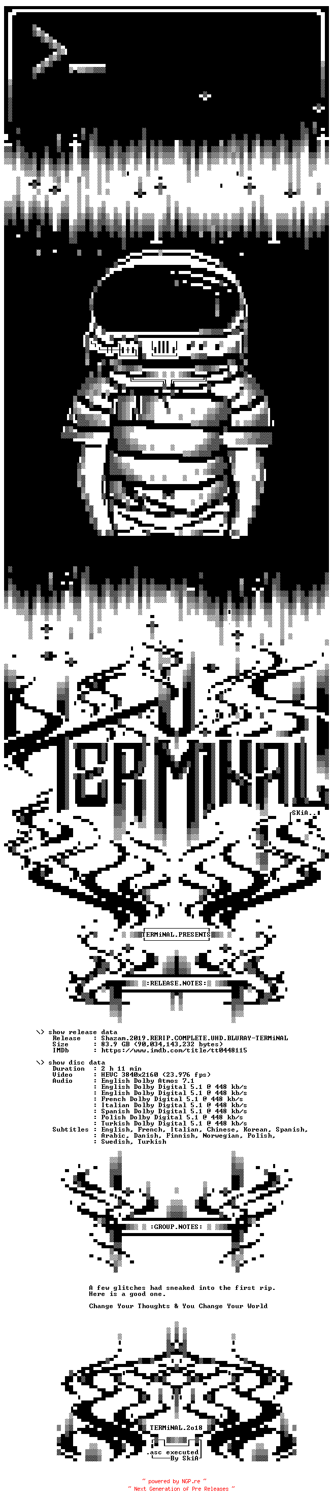 NFO for the release Shazam.2019.RERIP.COMPLETE.UHD.BLURAY-TERMiNAL by TERMiNAL