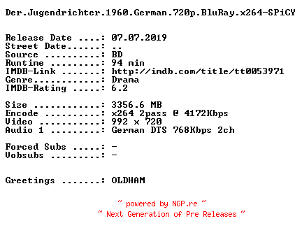 NFO for the release Der.Jugendrichter.1960.German.720p.BluRay.x264-SPiCY by SPiCY