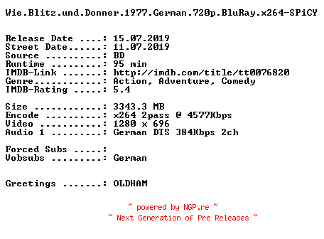 NFO for the release Wie.Blitz.und.Donner.1977.German.720p.BluRay.x264-SPiCY by SPiCY