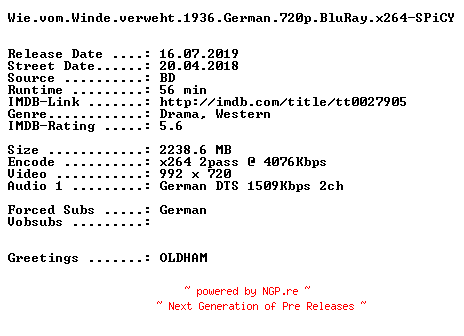NFO for the release Wie.vom.Winde.verweht.1936.German.720p.BluRay.x264-SPiCY by SPiCY