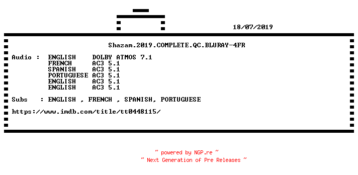NFO for the release Shazam.2019.COMPLETE.QC.BLURAY-4FR by 4FR