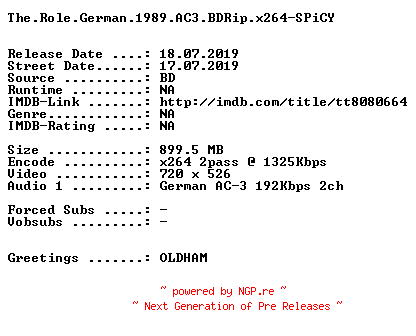 NFO for the release The.Role.German.1989.AC3.BDRip.x264-SPiCY by SPiCY