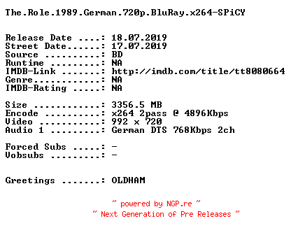 NFO for the release The.Role.1989.German.720p.BluRay.x264-SPiCY by SPiCY