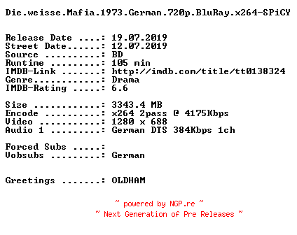 NFO for the release Die.weisse.Mafia.1973.German.720p.BluRay.x264-SPiCY by SPiCY