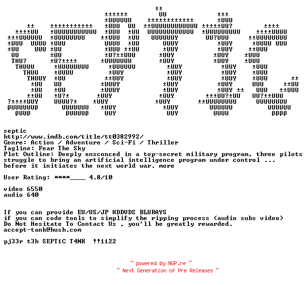NFO for the release Stealth.2005.720p.BluRay.x264-SEPTiC by SEPTiC