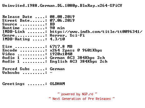 NFO for the release Uninvited.1988.German.720p.BluRay.x264-SPiCY by SPiCY