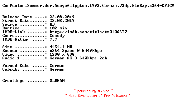 NFO for the release Confusion.Sommer.der.Ausgeflippten.1993.German.720p.BluRay.x264-SPiCY by SPiCY