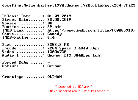 NFO for the release Josefine.Mutzenbacher.1970.German.720p.BluRay.x264-SPiCY by SPiCY