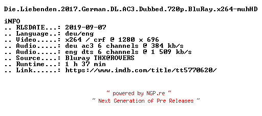 NFO for the release Die.Liebenden.2017.German.DL.AC3.Dubbed.720p.BluRay.x264-muhHD by muhHD