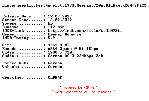 NFO for the release Ein.unmoralisches.Angebot.1993.German.720p.BluRay.x264-SPiCY by SPiCY