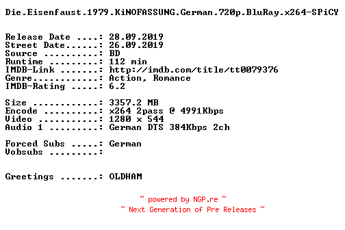 NFO for the release Die.Eisenfaust.1979.KiNOFASSUNG.German.720p.BluRay.x264-SPiCY by SPiCY