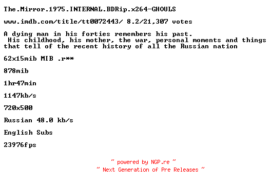 NFO for the release The.Mirror.1975.INTERNAL.BDRip.x264-GHOULS by GHOULS