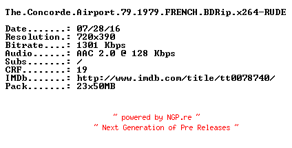 NFO for the release The.Concorde.Airport.79.1979.FRENCH.BDRip.x264-RUDE by RUDE