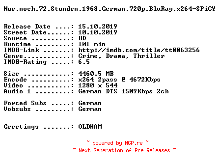 NFO for the release Nur.noch.72.Stunden.1968.German.720p.BluRay.x264-SPiCY by SPiCY