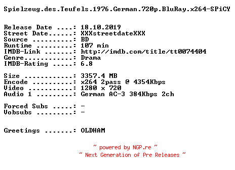 NFO for the release Spielzeug.des.Teufels.1976.German.720p.BluRay.x264-SPiCY by SPiCY