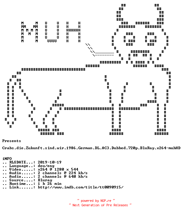 NFO for the release Crabs.die.Zukunft.sind.wir.1986.German.DL.AC3.Dubbed.720p.BluRay.x264-muhHD by muhHD