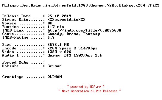 NFO for the release Milagro.Der.Krieg.im.Bohnenfeld.1988.German.720p.BluRay.x264-SPiCY by SPiCY
